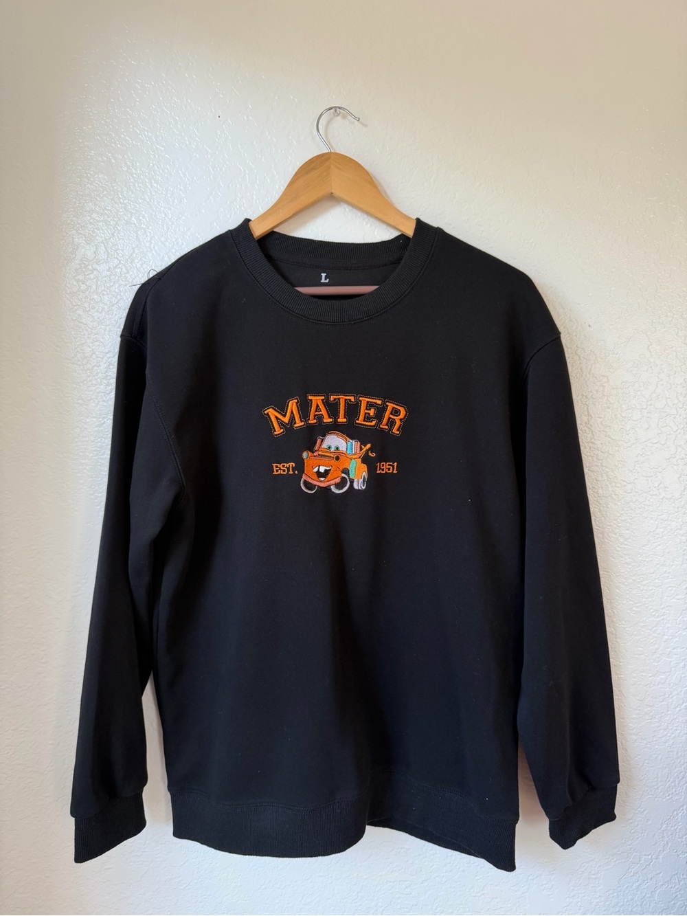 Mater Embroidered Black Crewneck Sweater Size L